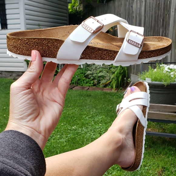 White and rose gold birkenstock Clearance